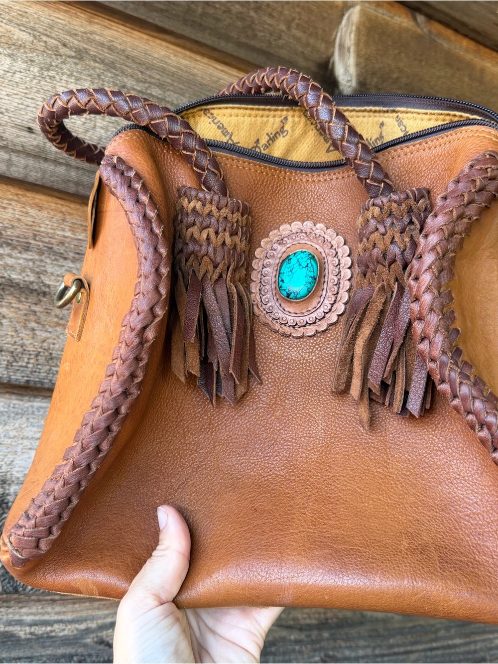 American Darling Western Leather Speedy Bag Turquoise Fringe rare factory error